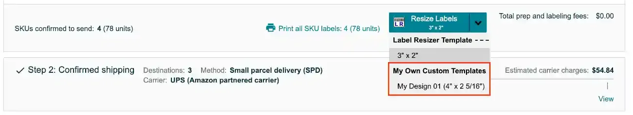 Select label template from dropdown