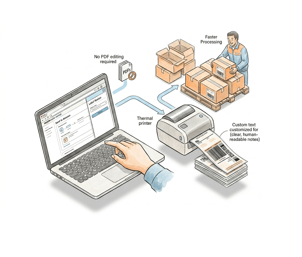 Faster warehouse processing with custom box label text