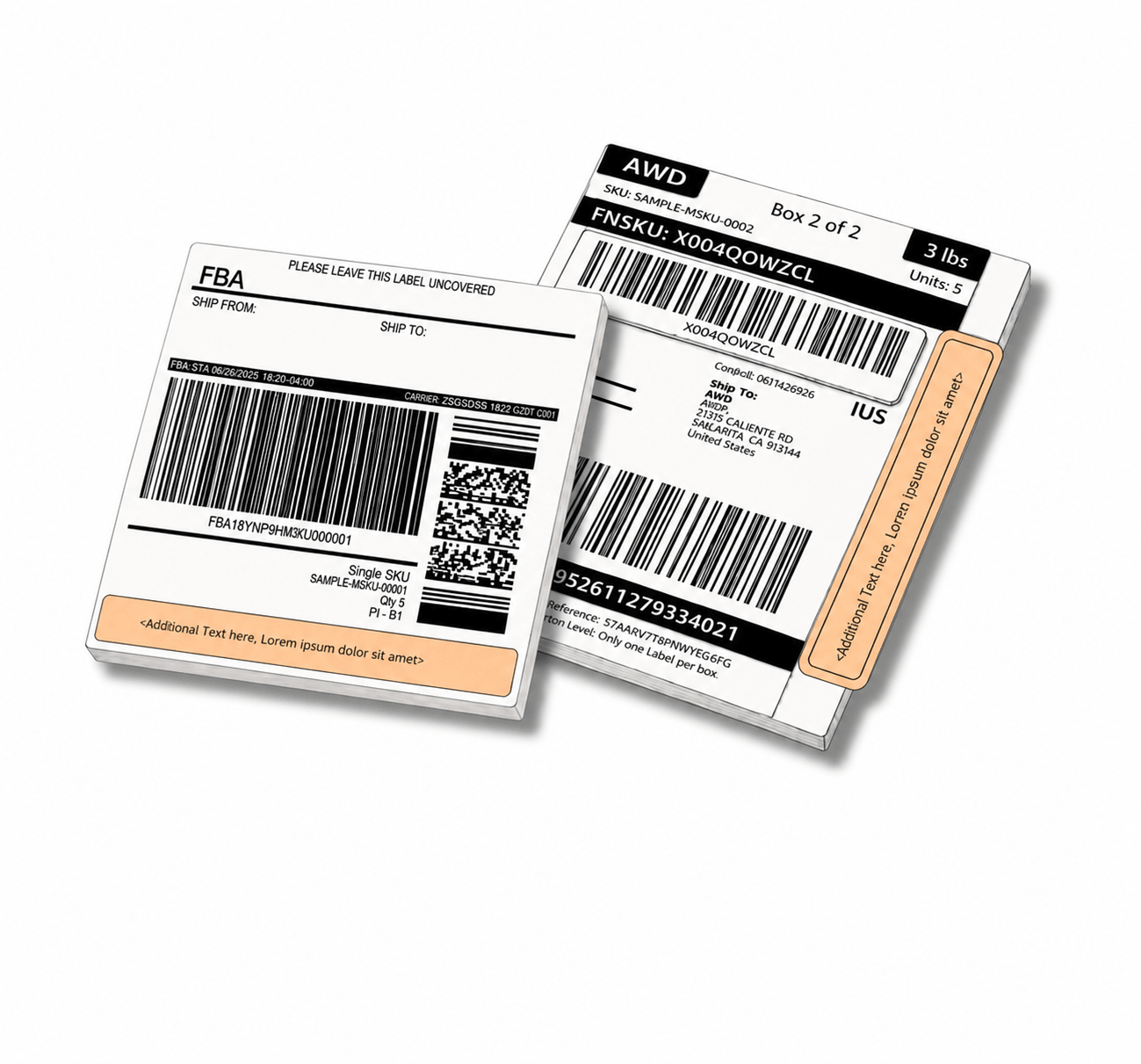 Custom text on Amazon Single SKU Box Labels across Send to Amazon and AWD workflows, for SPD and LTL shipments