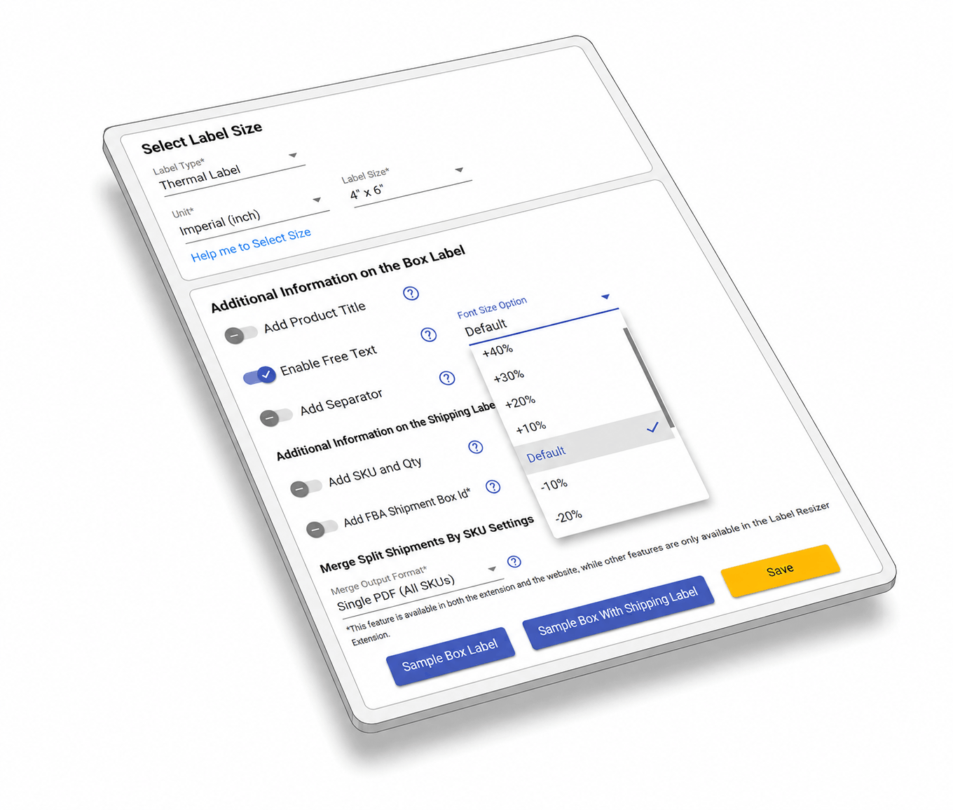 Enable Free Text option For Single SKU Box Labels