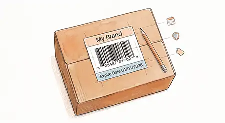Custom text on Amazon FNSKU product barcode label showing header and footer text