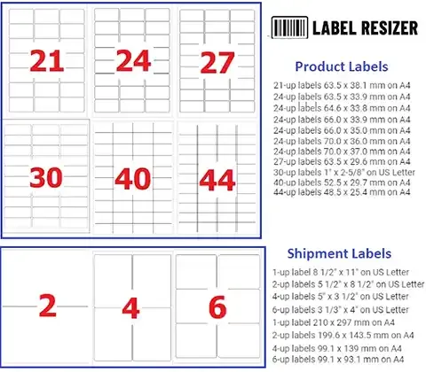 Supported FBA UP label sizes