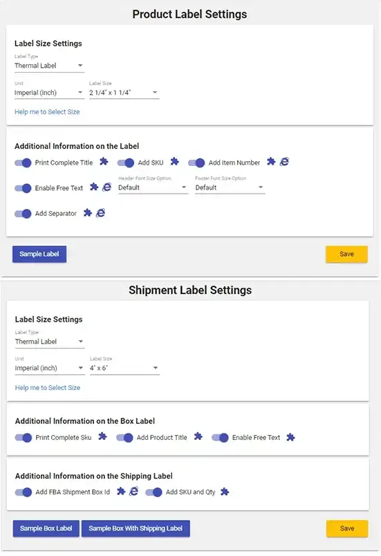 Label Resizer dashboard label size settings