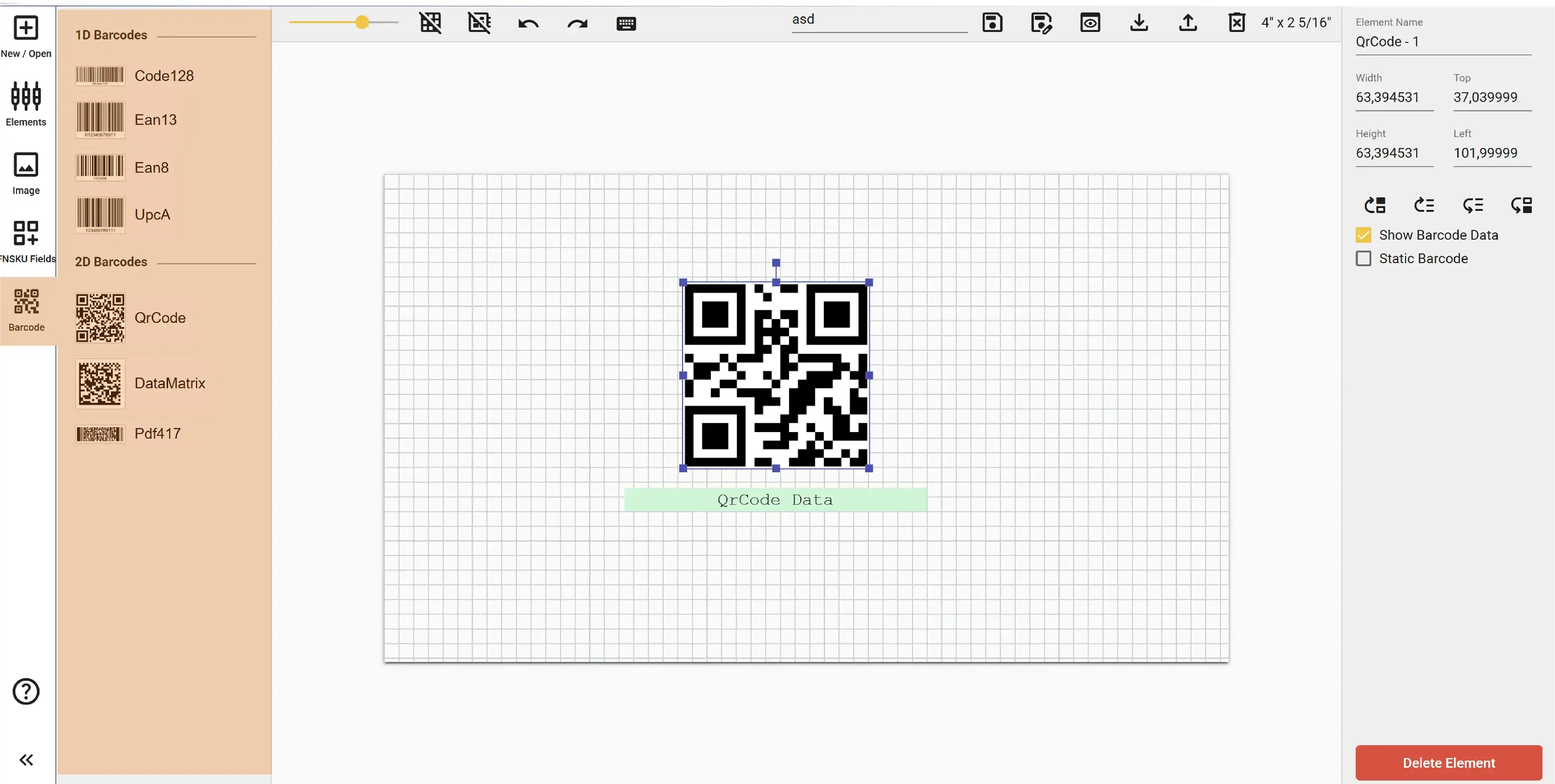 Barcode panel in Label Editor