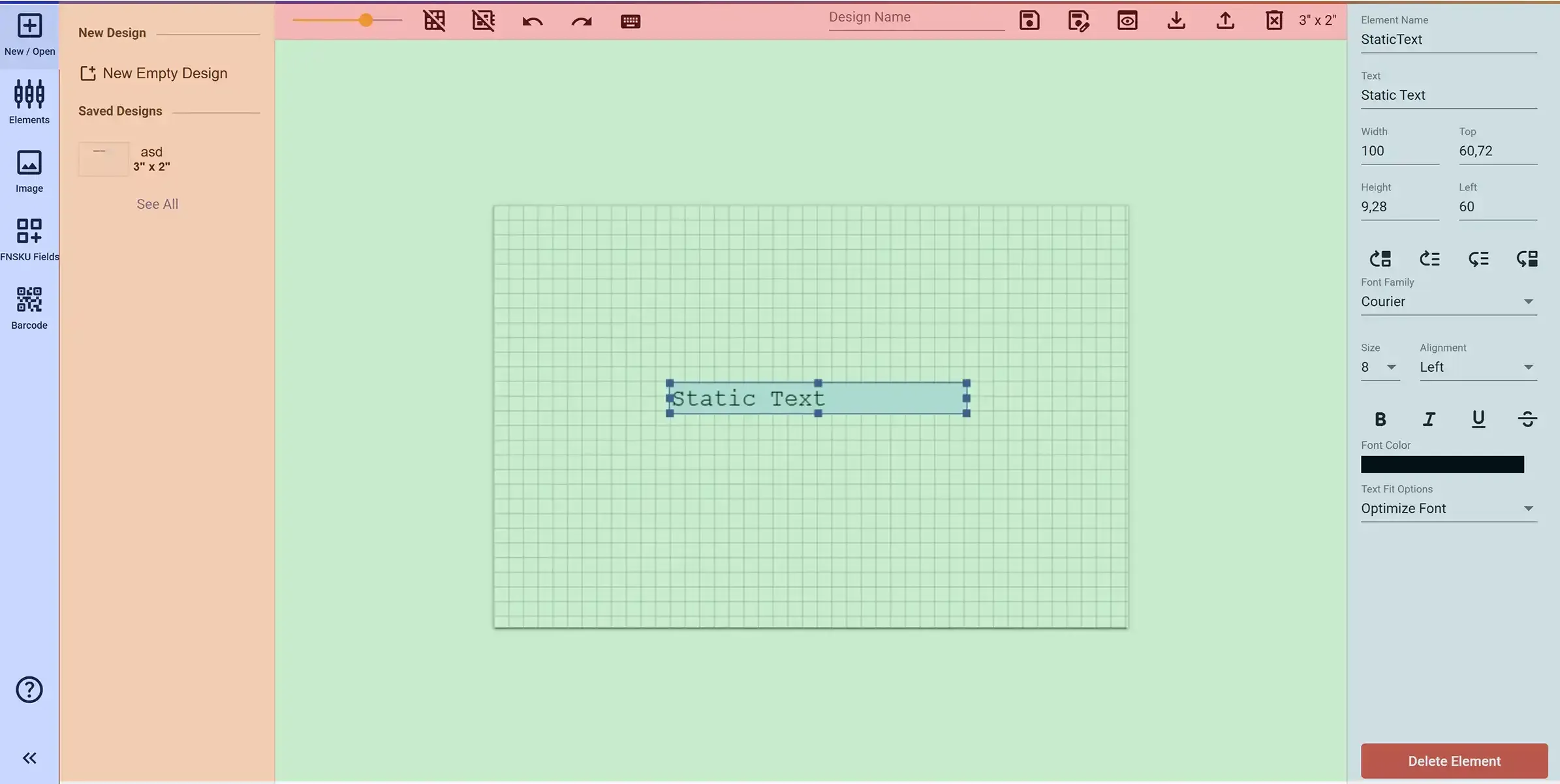 Label Editor interface overview