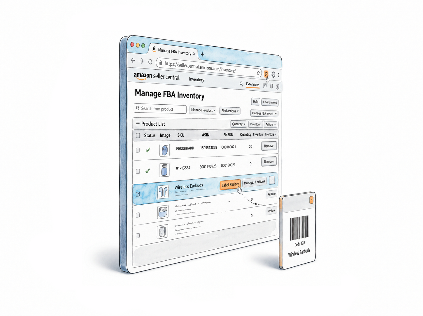 Label Resizer extension button on Amazon, Walmart, FedEx and UPS label pages