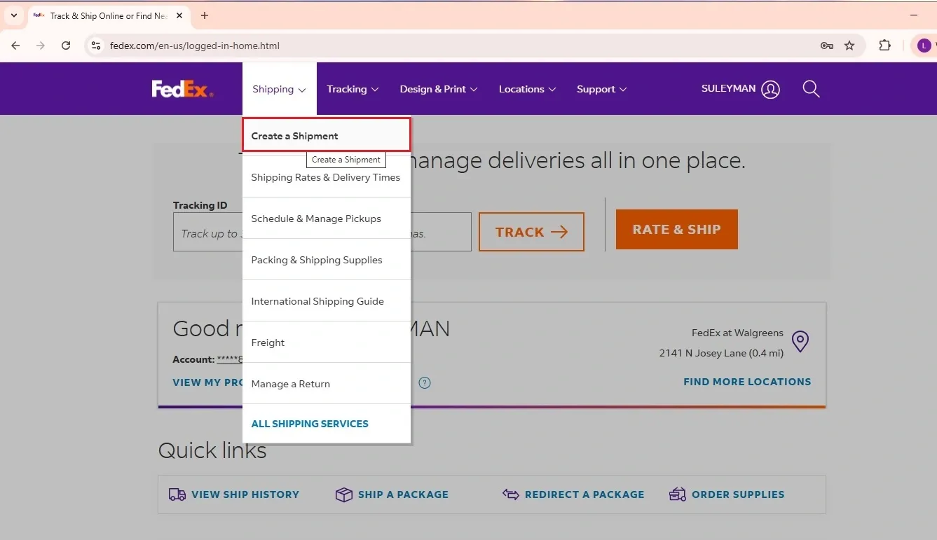 Create FedEx shipment