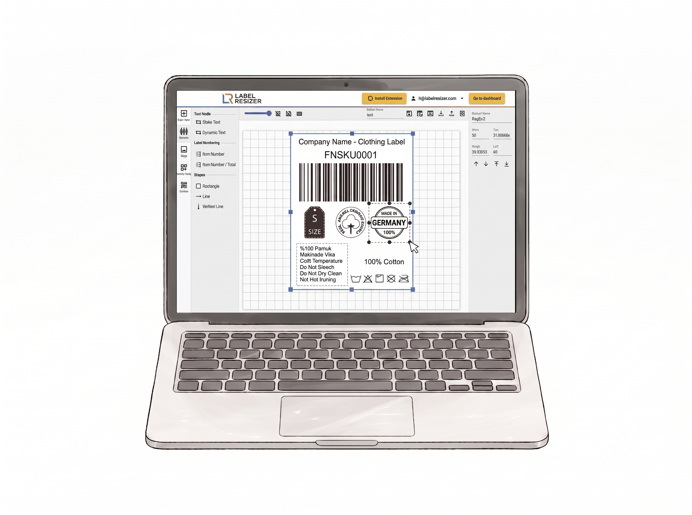 Label Editor canvas with custom label layout
