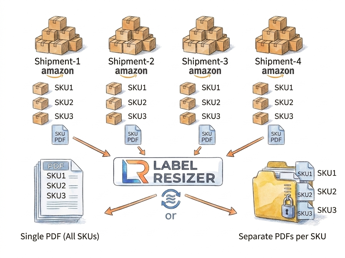 Merge Amazon FBA Split Shipment Box Labels by SKU inside Send to Amazon