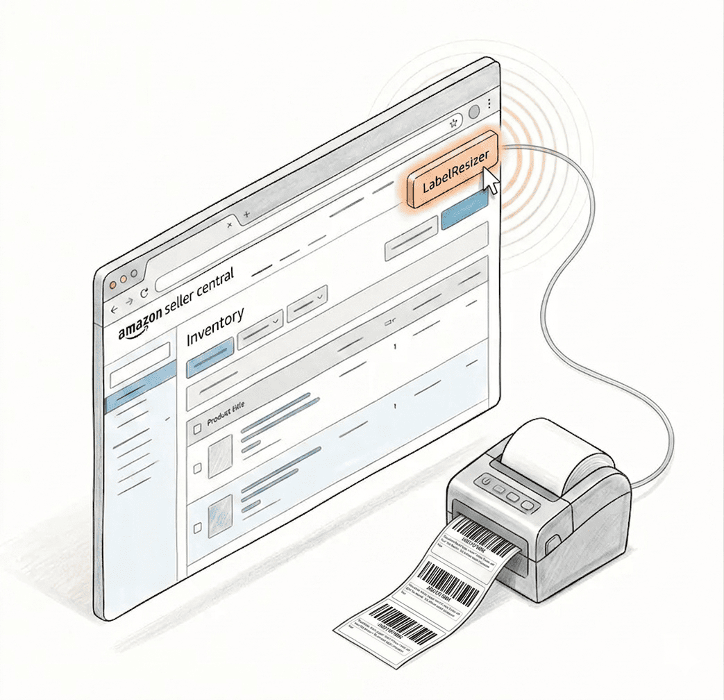 Amazon FBA label with complete product title enabled via browser extension