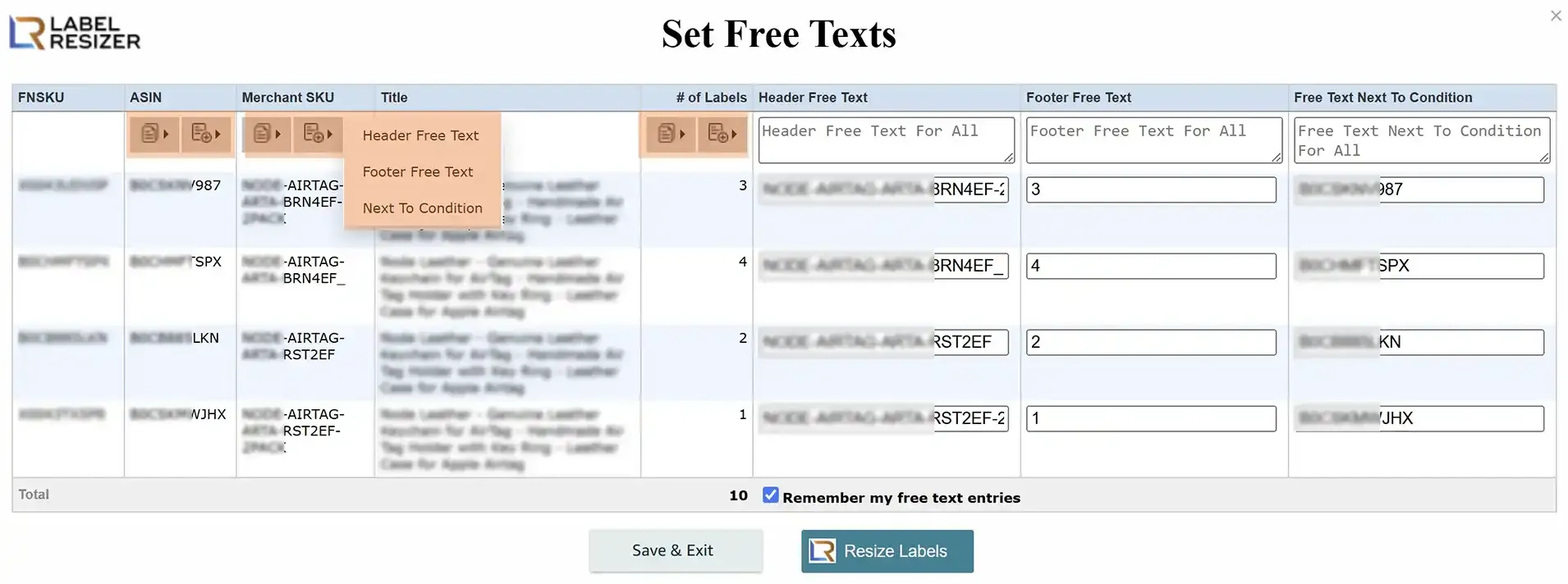 Extension free text