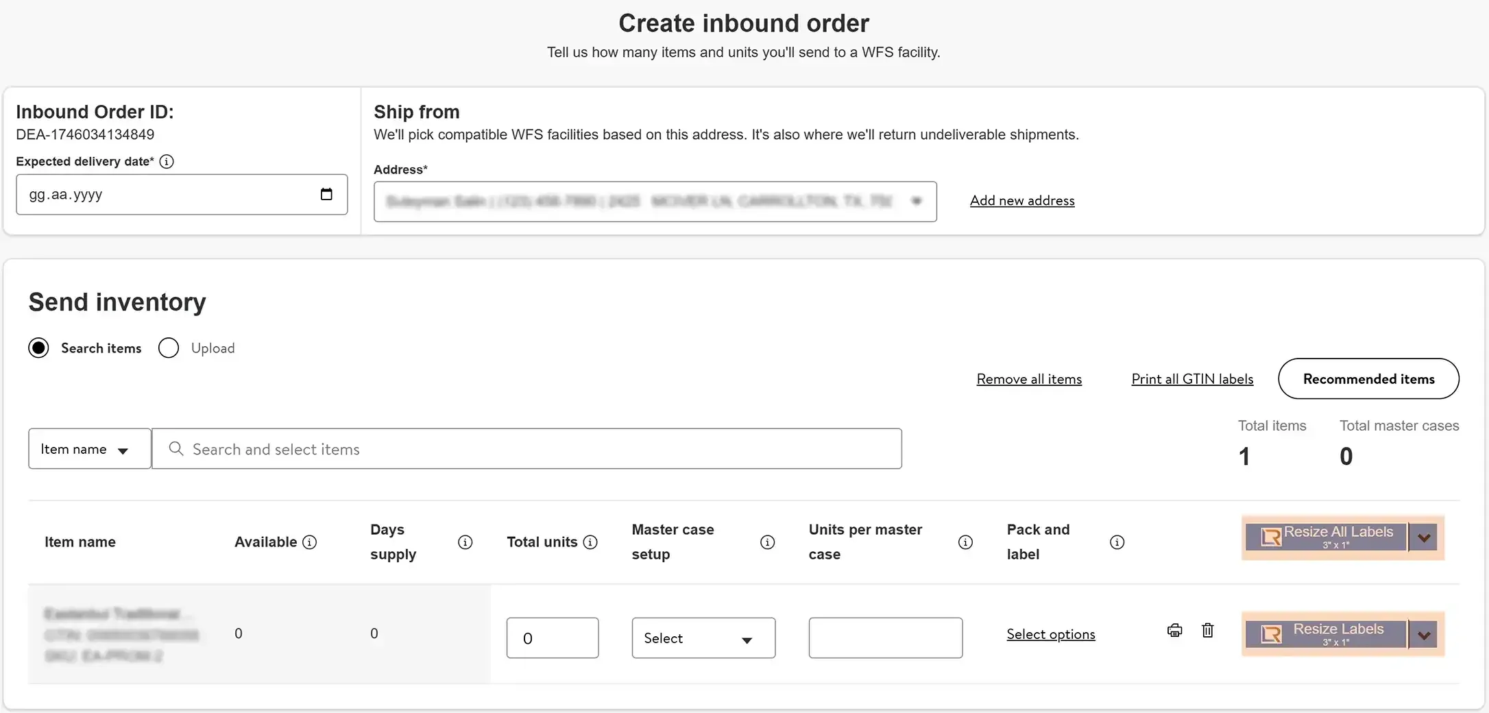 Resize Labels on Create Inbound Order