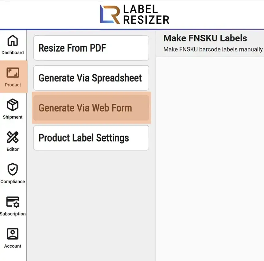 Generate Via Web Form menu