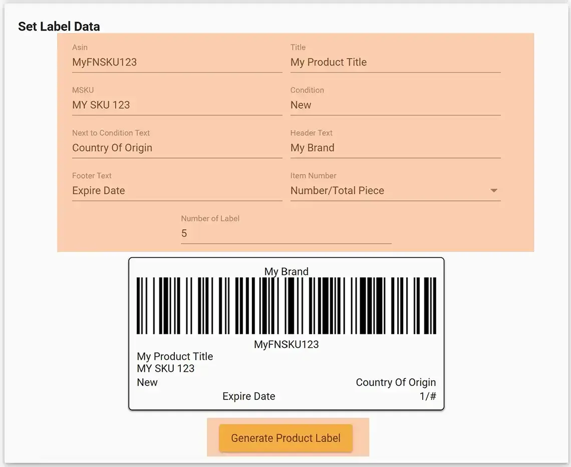 FNSKU label form