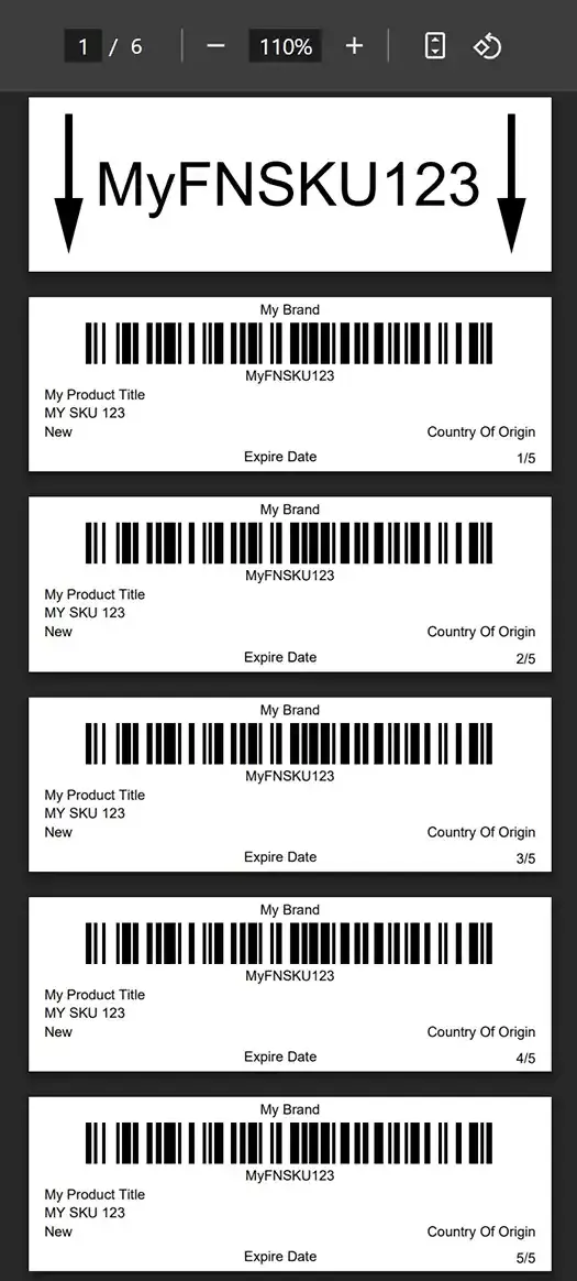 Generated FNSKU label