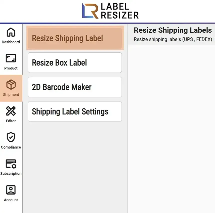 Resize Shipping Label menu