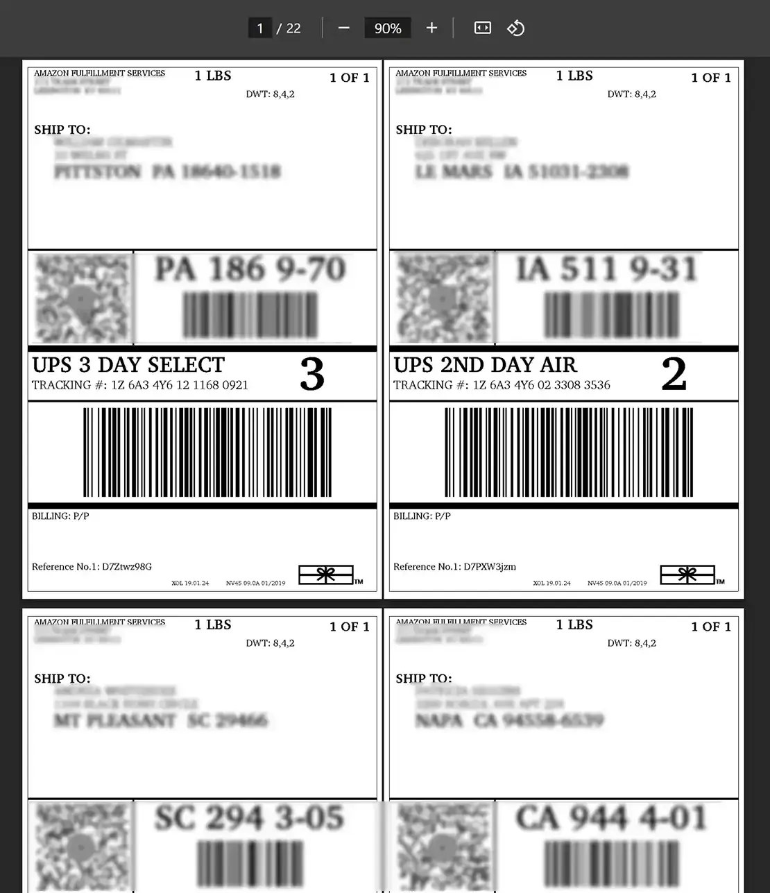 Resized shipping labels