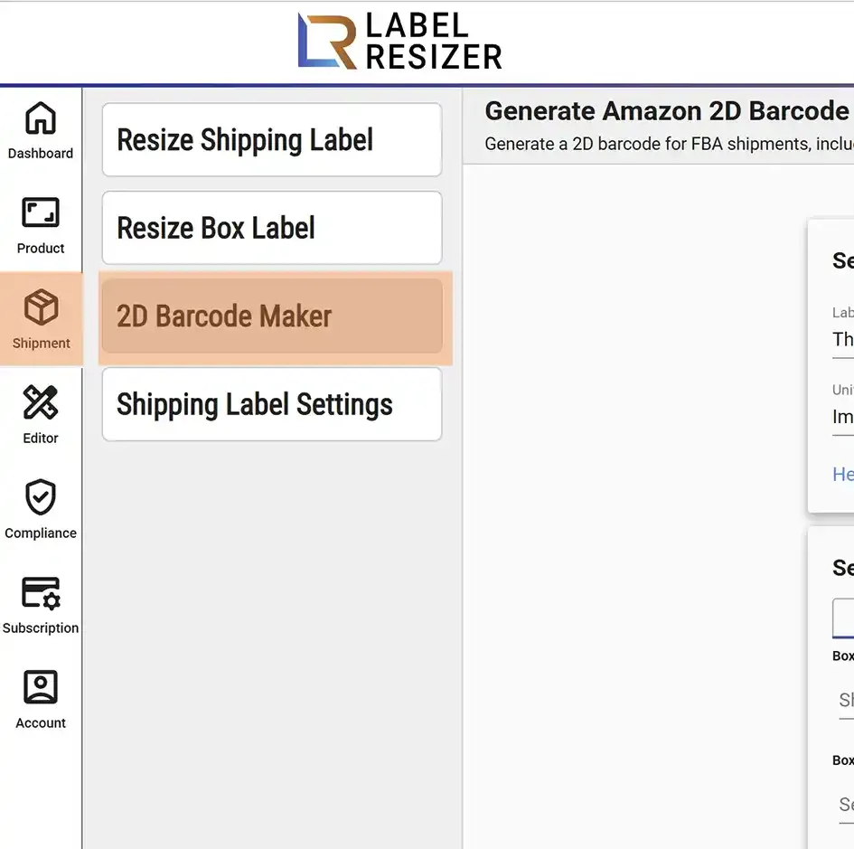 FBA 2D Barcode Maker menu