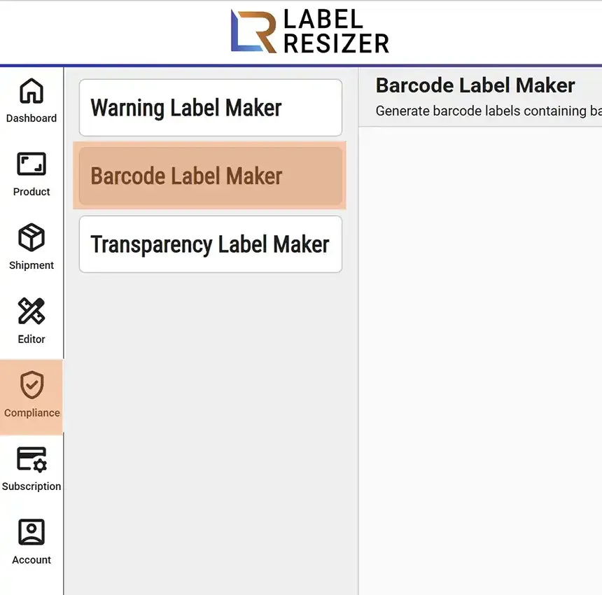Barcode Label Maker menu