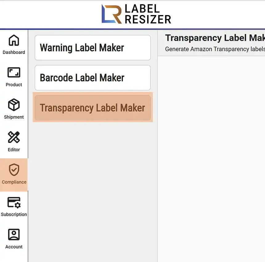 Transparency Label Maker menu