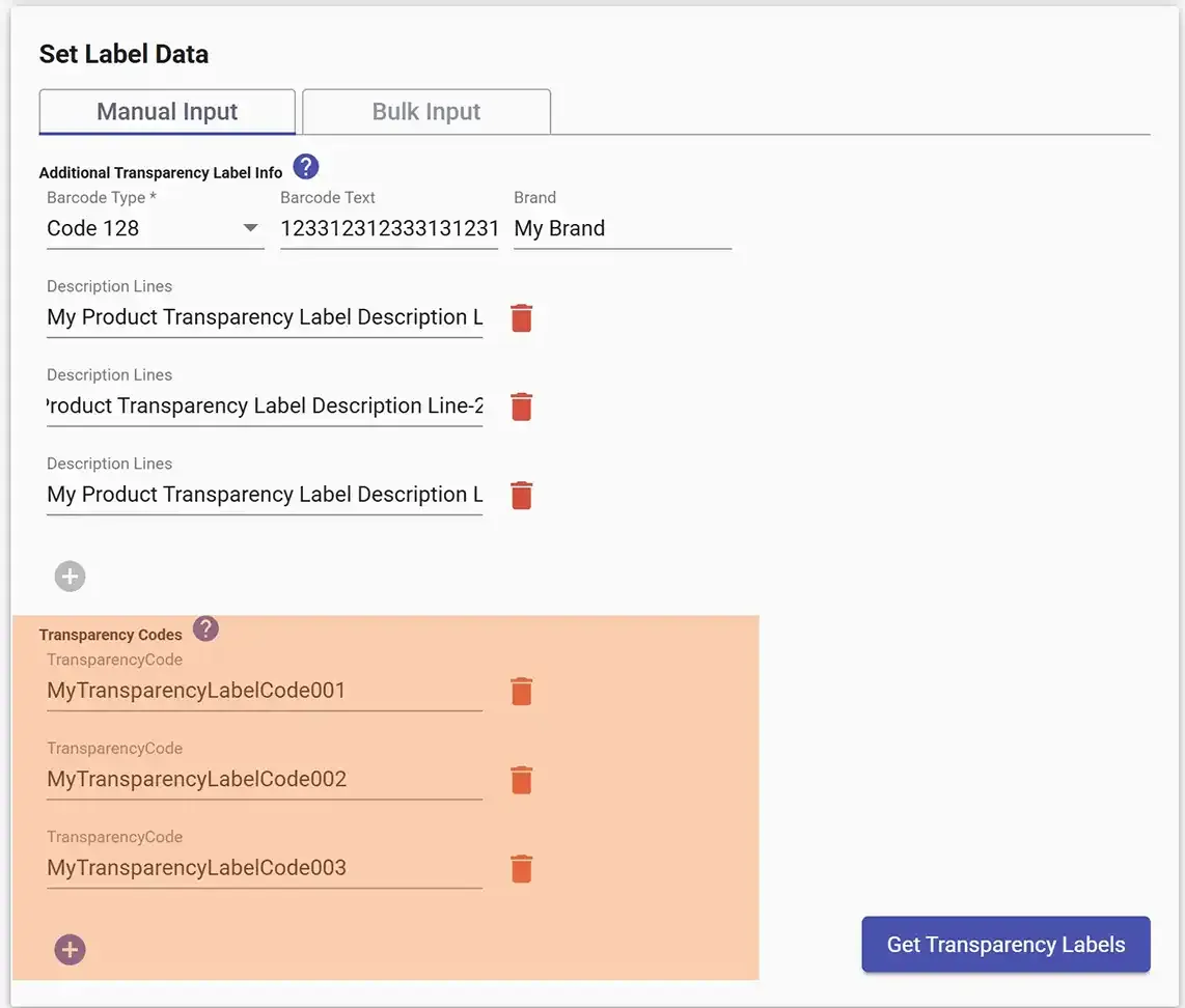 Enter Transparency codes