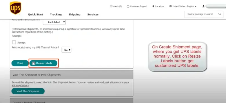 Resize Labels button on UPS