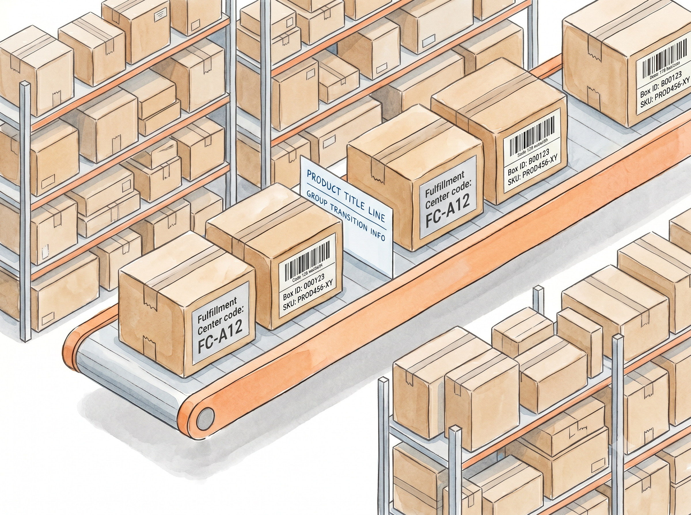 SKU-based box label merge for warehouse operations