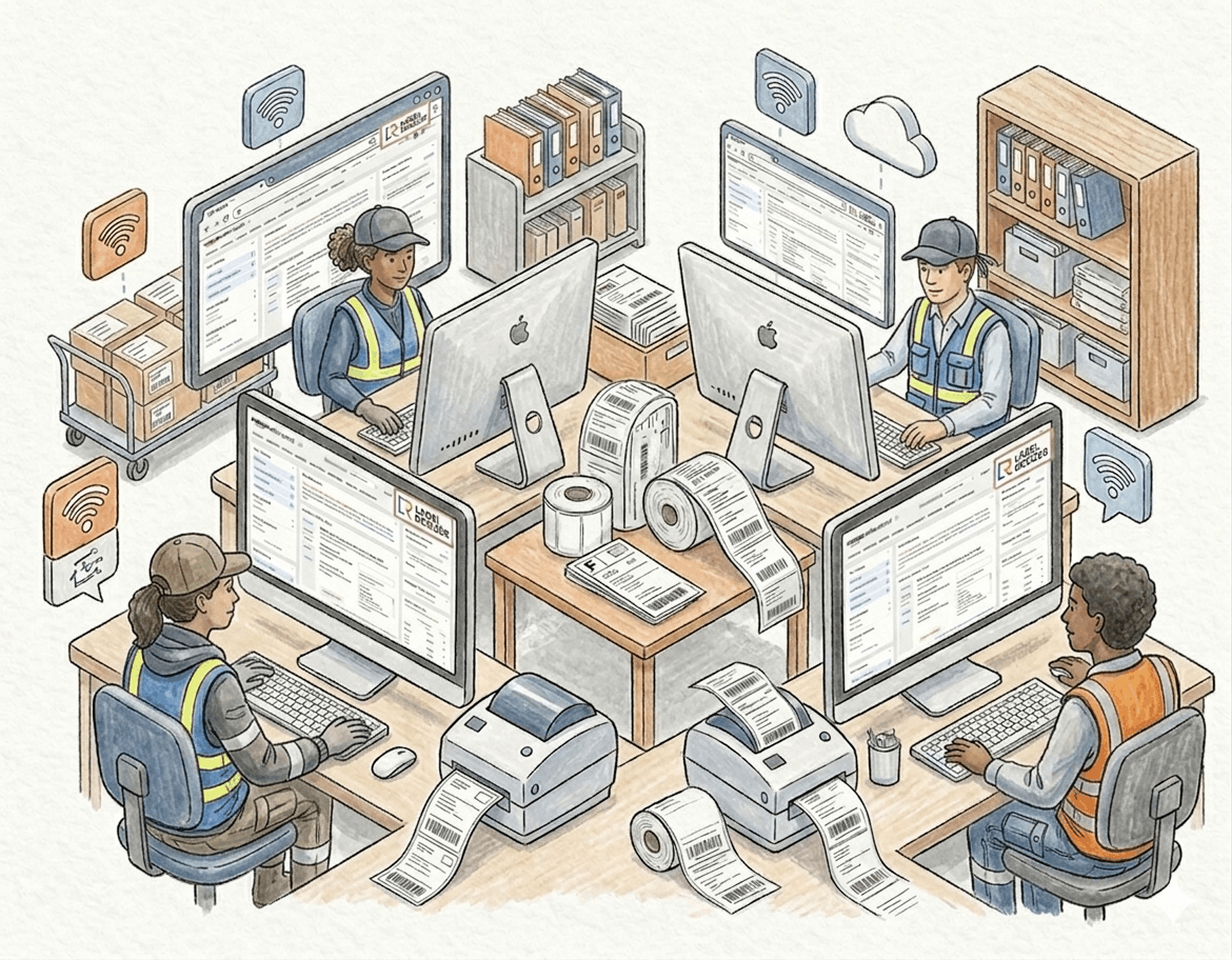 Multi-user access and label storage for warehouse teams and 3PLs